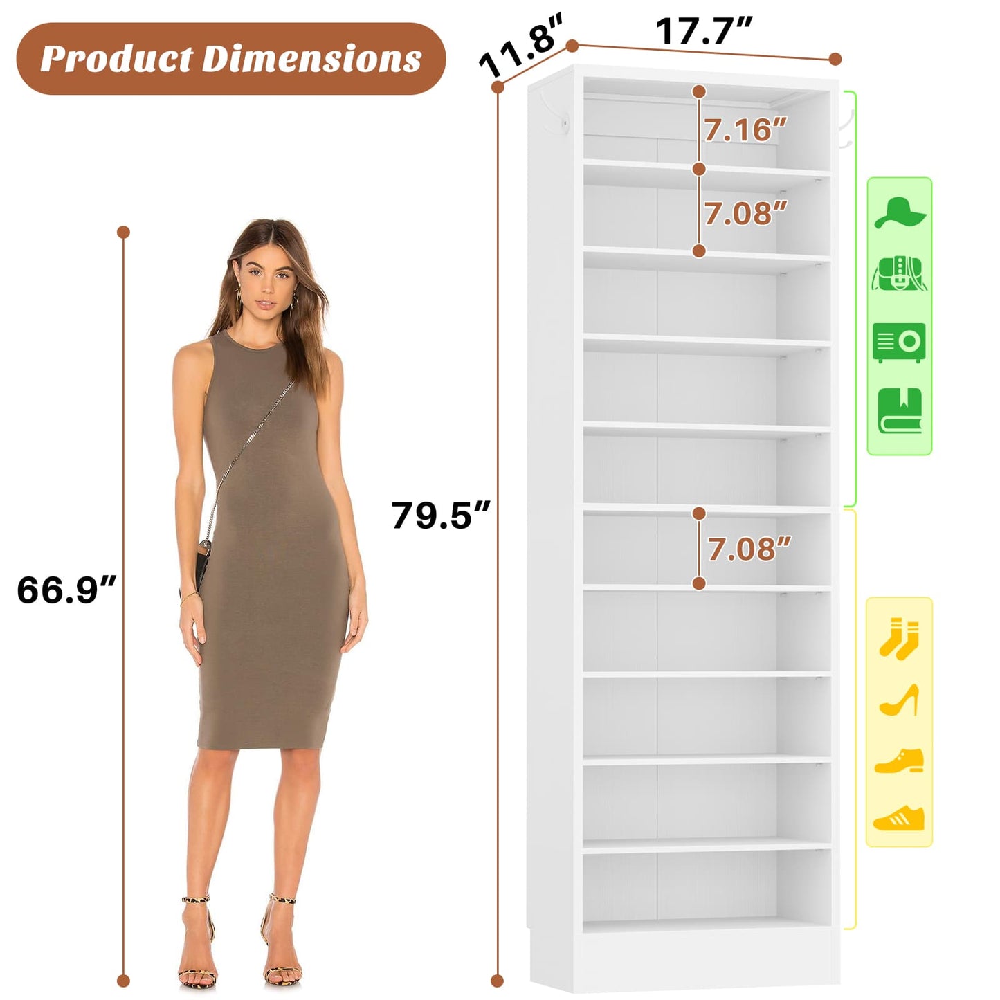 Tall Shoe Cabinet, 10 Tiers Narrow Wood Shoe Rack