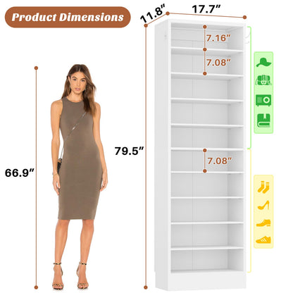 Tall Shoe Cabinet, 10 Tiers Narrow Wood Shoe Rack