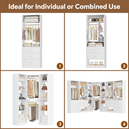 Complete Corner & Straight Closet Organizer Suite:1 Corner Shelf Unit + 4 Tower Systems ( 4-Drawer+ 6-Drawer Options)