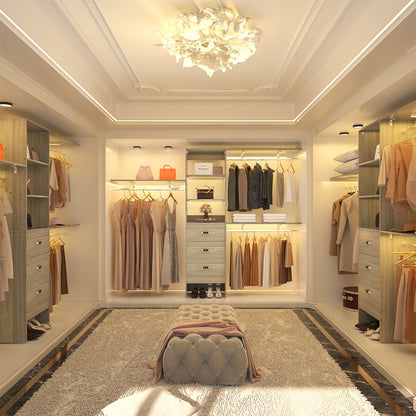 96‘’ W Closet System, Walk In Closet Organizer with 3 Shelving Towers