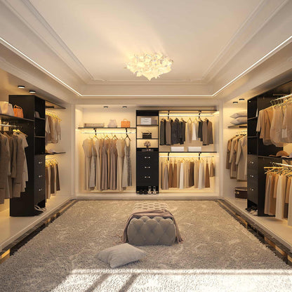 120'' W Closet System with Drawers, Closet Organizer with 3 Shelving Towers