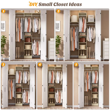 4FT Small Closet System with 4 Closet Rods & 3 Shelves