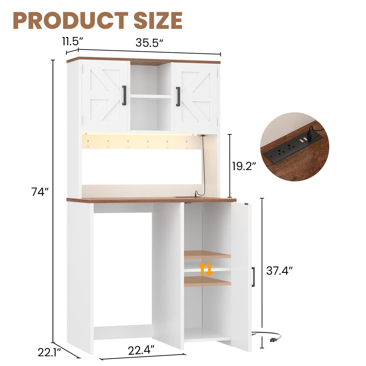 3-in-1 Mini Fridge Cabinet & Coffee Bar Station - with Power Outlet, LED Light, Microwave Shelf & Wine Storage