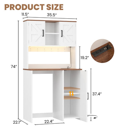 3-in-1 Mini Fridge Cabinet & Coffee Bar Station - with Power Outlet, LED Light, Microwave Shelf & Wine Storage