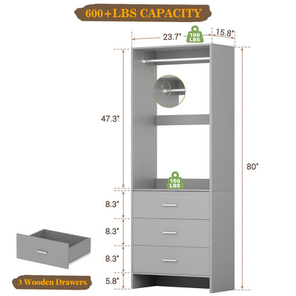 2FT Closet System with Wooden Drawers