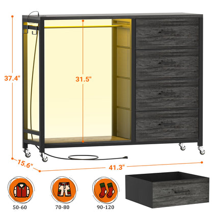 Dresser with Hanging Rack & 4 Drawers