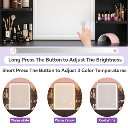 Vanity Desk with LED Lighted Mirror, Makeup Desk with 5 Storage Shelves & 2 Drawers, Vanity Table, Modern Dressing Table with 3 Color Lighting