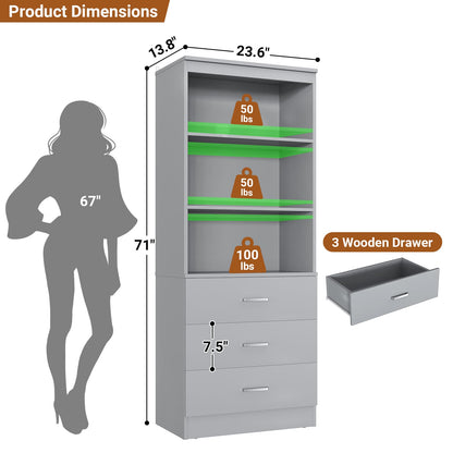 23.6" Closet Organizer System with 3 Wood Drawers