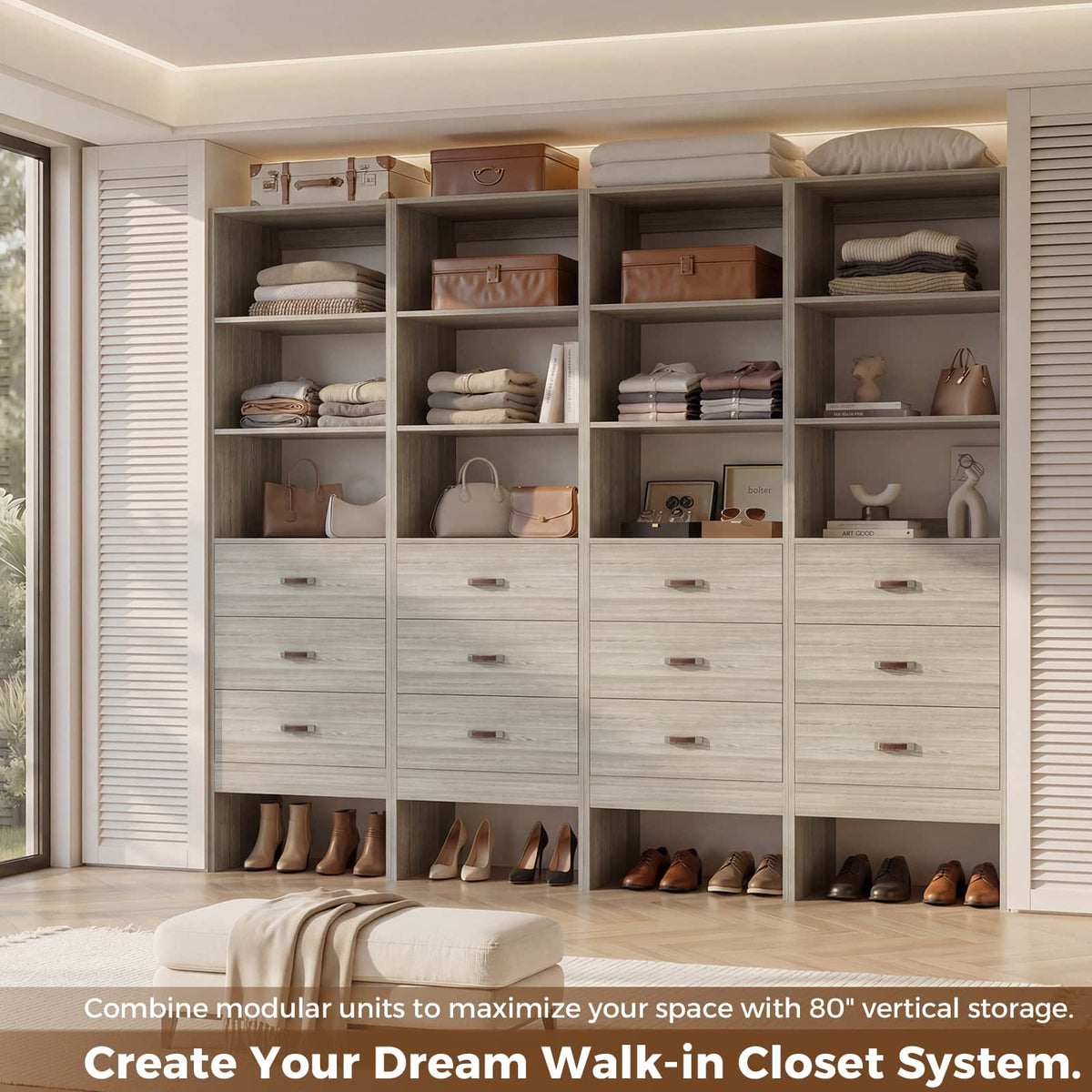1.8FT Closet System with Leather Handles for Small Space