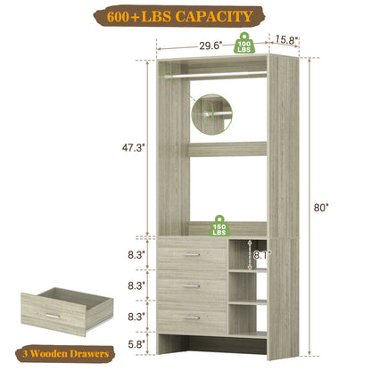 2.5FT Closet System with Wooden Drawers