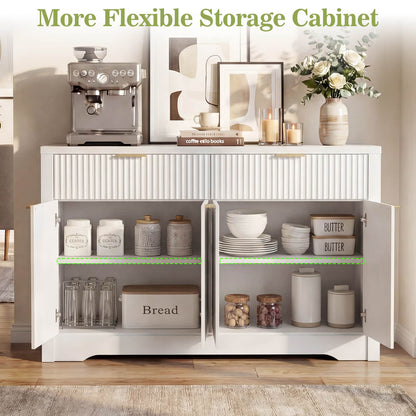 Buffet Cabinet with Storage, 55" Fluted Sideboard Buffet with Drawers