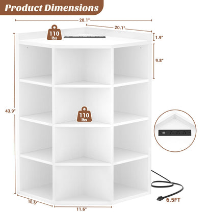 5-Tier Corner Cabinet with Power Outlets & 12 Storage Cubes - Wooden L-Shaped Bookshelf, Toy Organizer