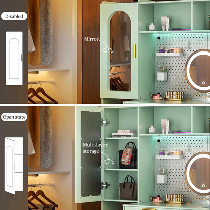 48" Makeup Vanity with Hutch, LED Lighted Mirror & Charging Station, 5 Large Drawers, Shelves, Pegboard & Cabinet