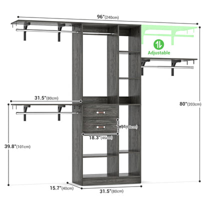 8FT Closet Organizer System with Wood Drawers