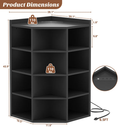 5-Tier Corner Cabinet with Power Outlets & 12 Storage Cubes - Wooden L-Shaped Bookshelf, Toy Organizer