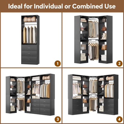 87.2" Freestanding Closet Organizer System - Modular L-Shaped Design,Reversible, 6 Drawers & 4 Hanging Rods, 2000+ LBS Capacity,3 Sets