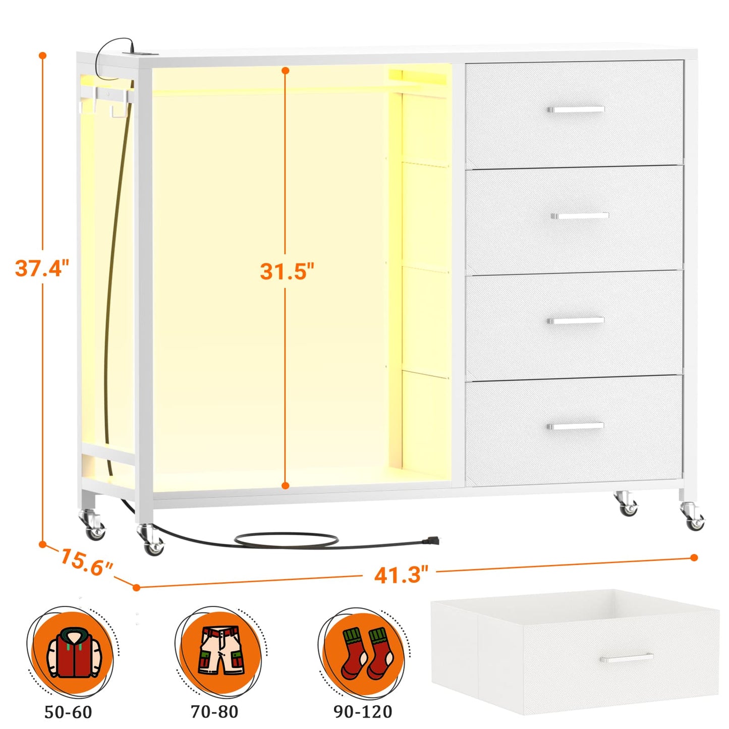 Dresser with Hanging Rack & 4 Drawers