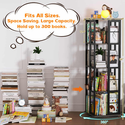 Rotating Bookshelf, Corner Bookshelf, 360 Display Wood Spinning Bookshelf