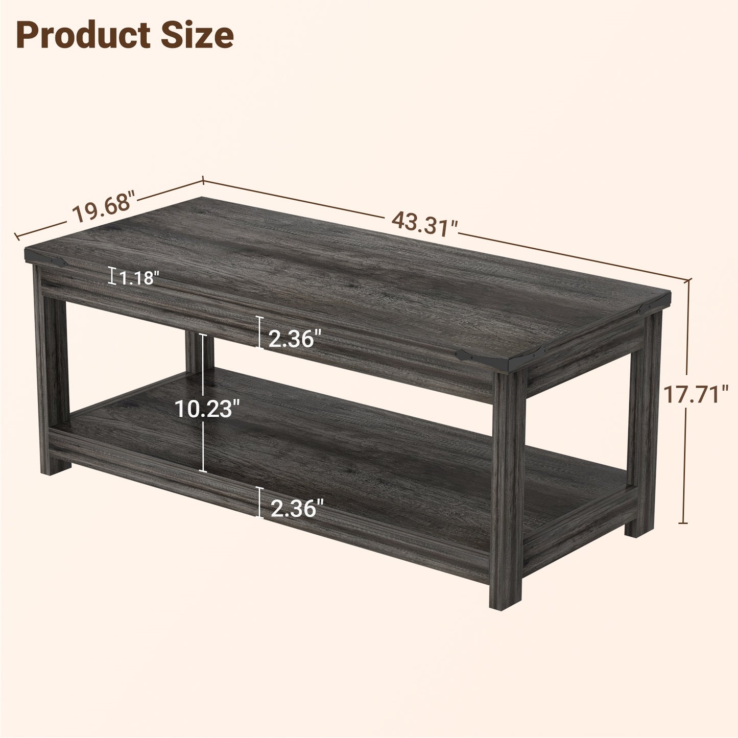 43.3” Rectangular Coffee Table with Storage Shelf