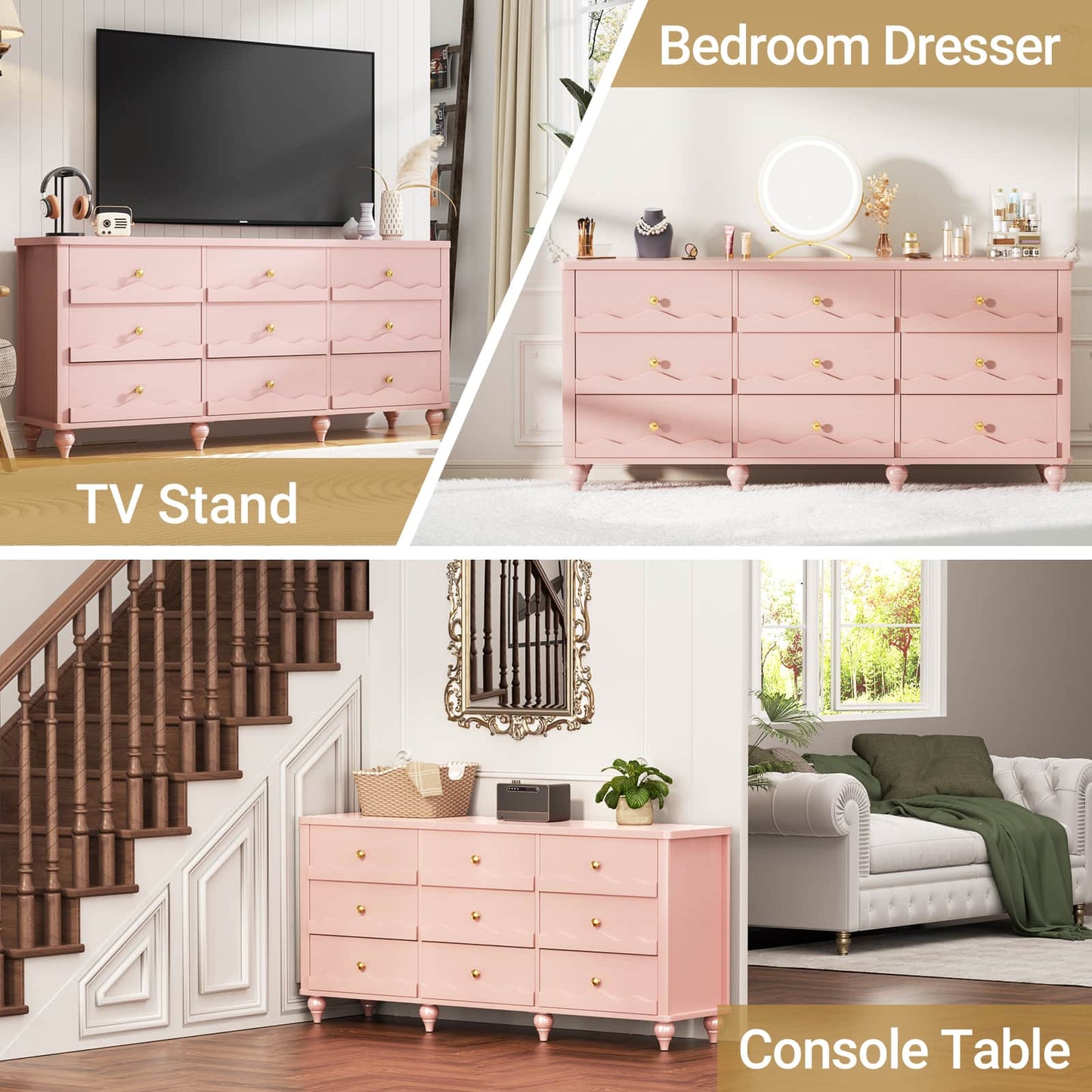 9 Drawer Dresser, 63" Wide Modern Chest of Drawers