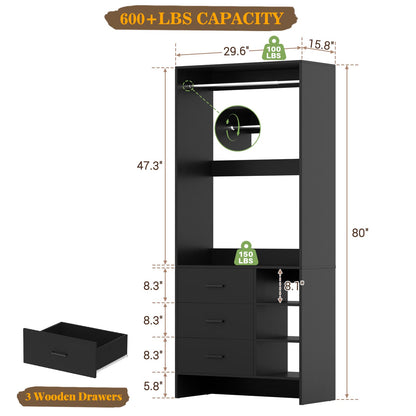 2.5FT Closet System with Wooden Drawers