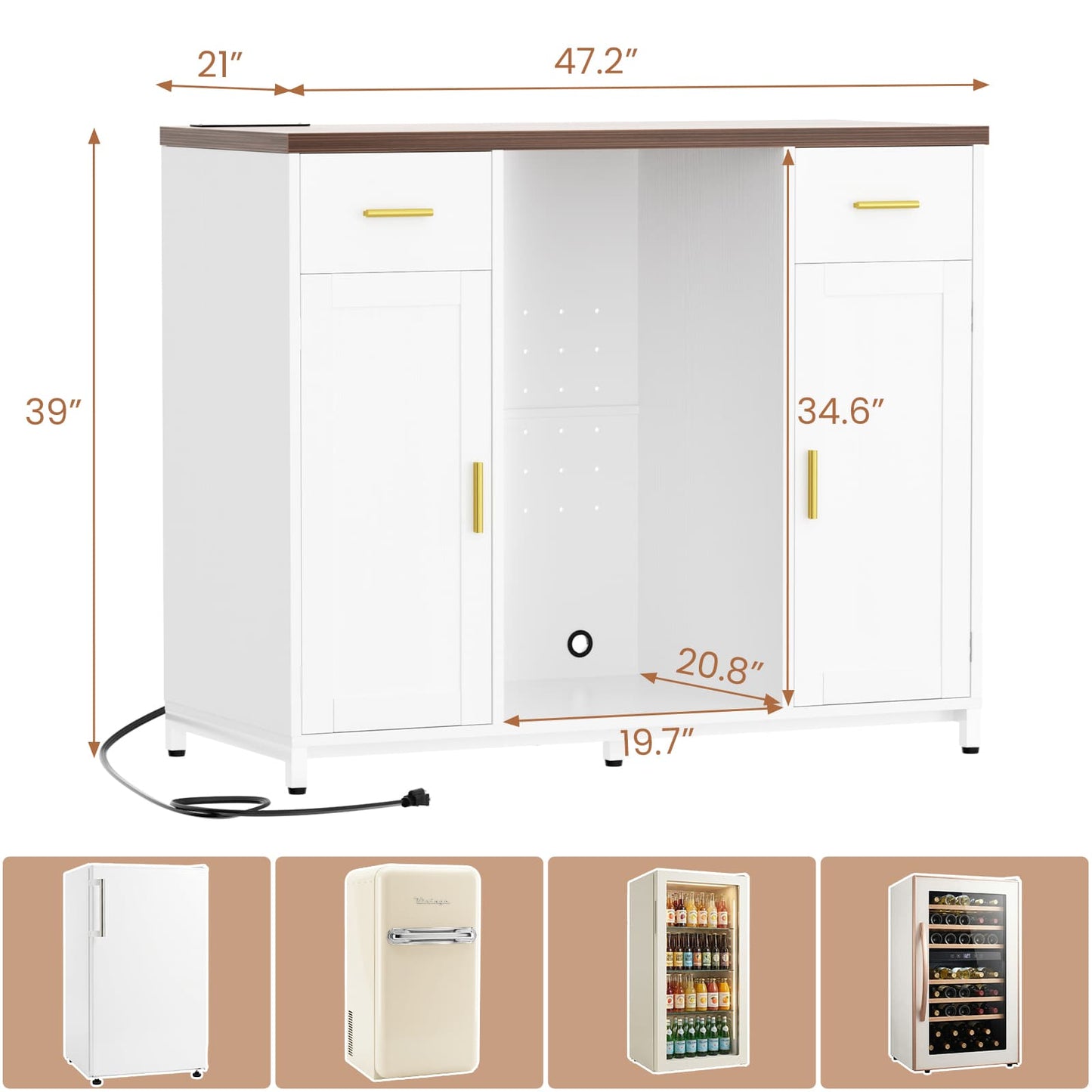 All-in-One Coffee Bar Cabinet with Mini Fridge Space & Power Outlet - Buffet Sideboard for Kitchen & Dining Room