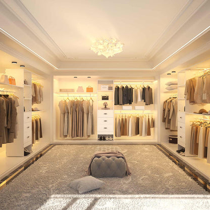 120'' W Closet System with Drawers, Closet Organizer with 3 Shelving Towers