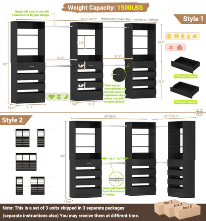 12-Drawer Customizable L-Shaped Closet System