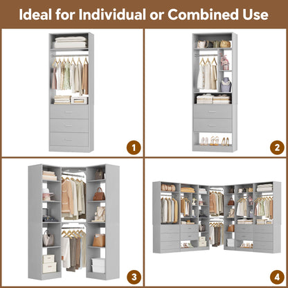 Complete Corner & Straight Closet Organizer Suite:1 Corner Shelf Unit + 4 Tower Systems ( 4-Drawer+ 6-Drawer Options)
