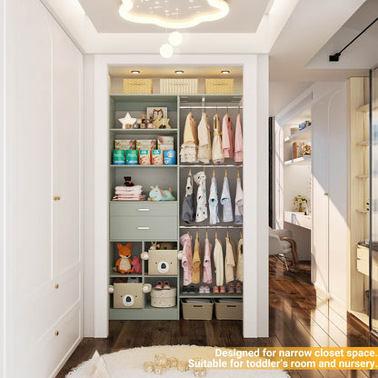 5FT Small Closet System, Baby Closet Organizer System with Wooden Drawers