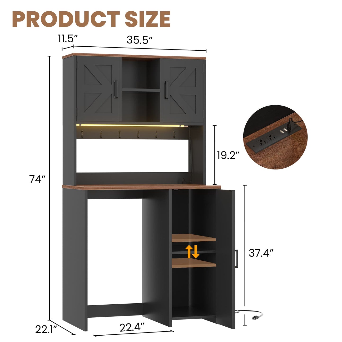 3-in-1 Mini Fridge Cabinet & Coffee Bar Station - with Power Outlet, LED Light, Microwave Shelf & Wine Storage