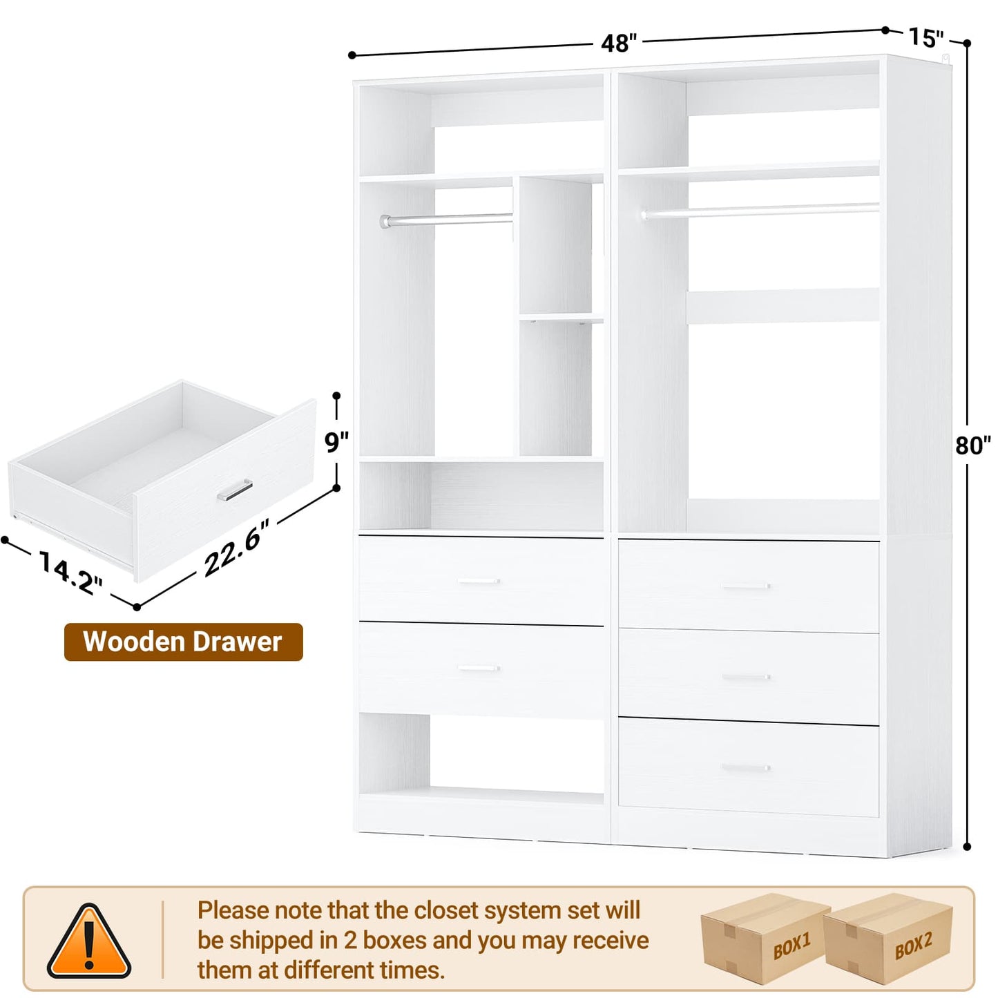 63.2" L X 39.2" W X 80" H Corner Closet System,Freestanding Closet Organizer System With 2 Drawers & 12 Shelves