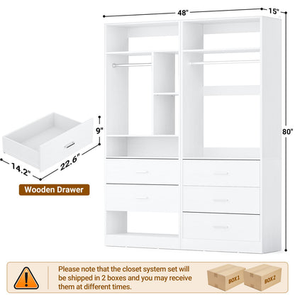 63.2" L X 39.2" W X 80" H Corner Closet System,Freestanding Closet Organizer System With 2 Drawers & 12 Shelves