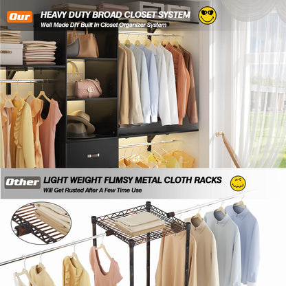 96‘’ W Closet System, Walk In Closet Organizer with 3 Shelving Towers