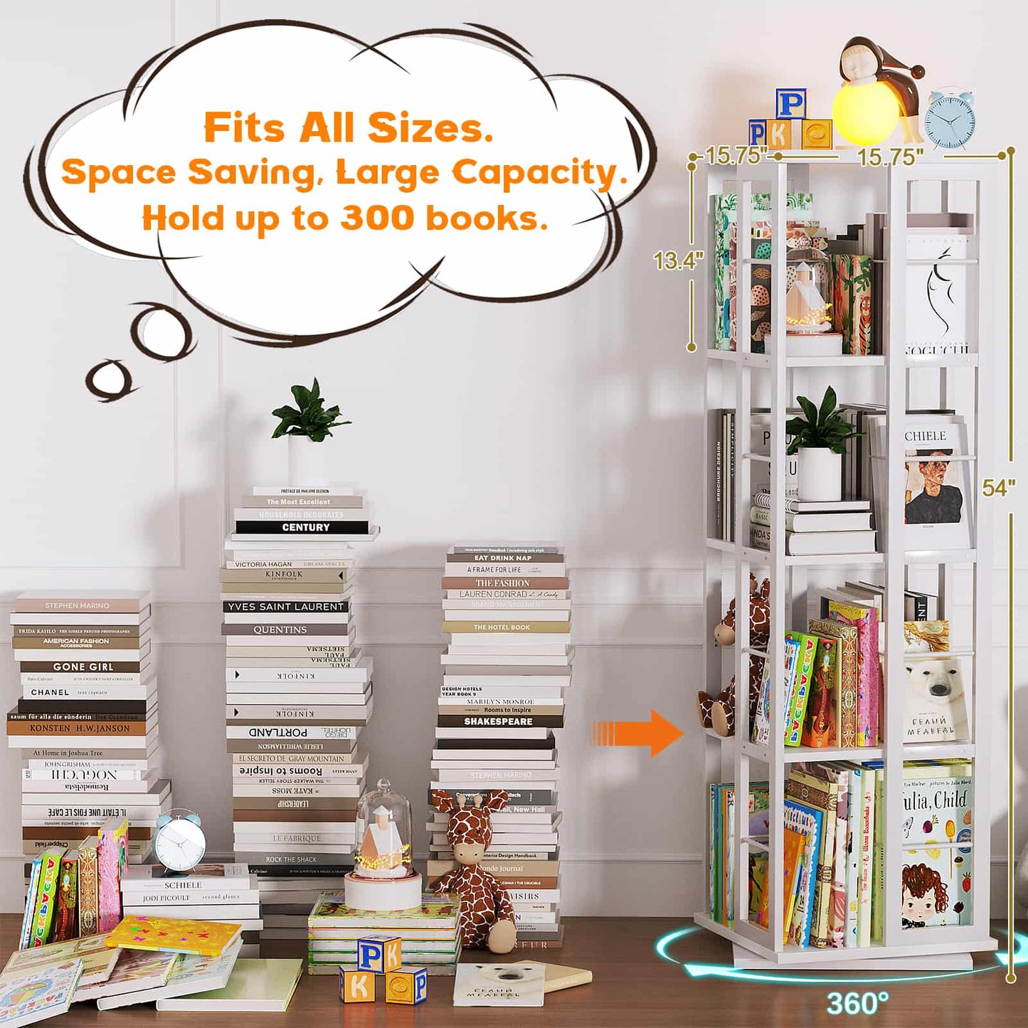 Rotating Bookshelf, Corner Bookshelf, 360 Display Wood Spinning Bookshelf