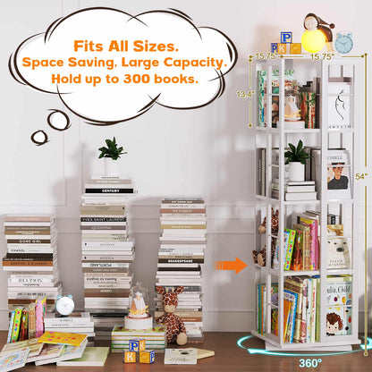 Rotating Bookshelf, Corner Bookshelf, 360 Display Wood Spinning Bookshelf