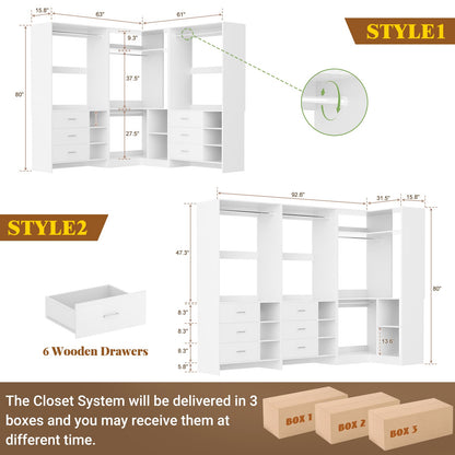 Closet System with 6 Drawers, 4 Hanging Rods & Corner Tower