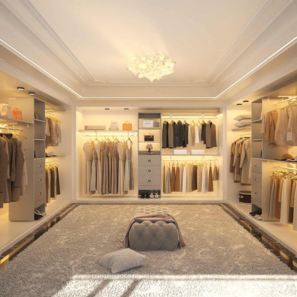 120'' W Closet System with Drawers, Closet Organizer with 3 Shelving Towers