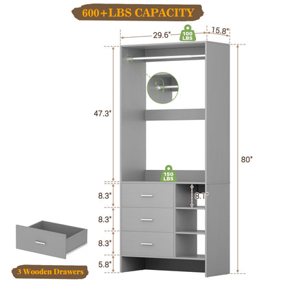 2.5FT Closet System with Wooden Drawers