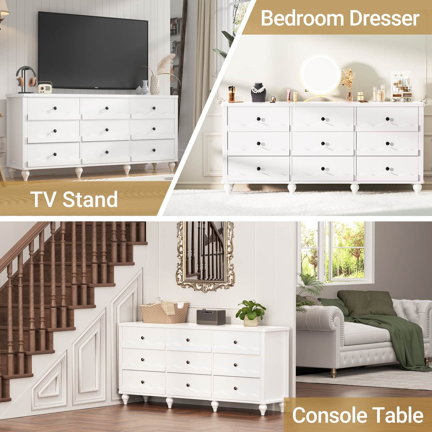 9 Drawer Dresser, 63" Wide Modern Chest of Drawers