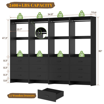 8FT Closet System with Wooden Drawers