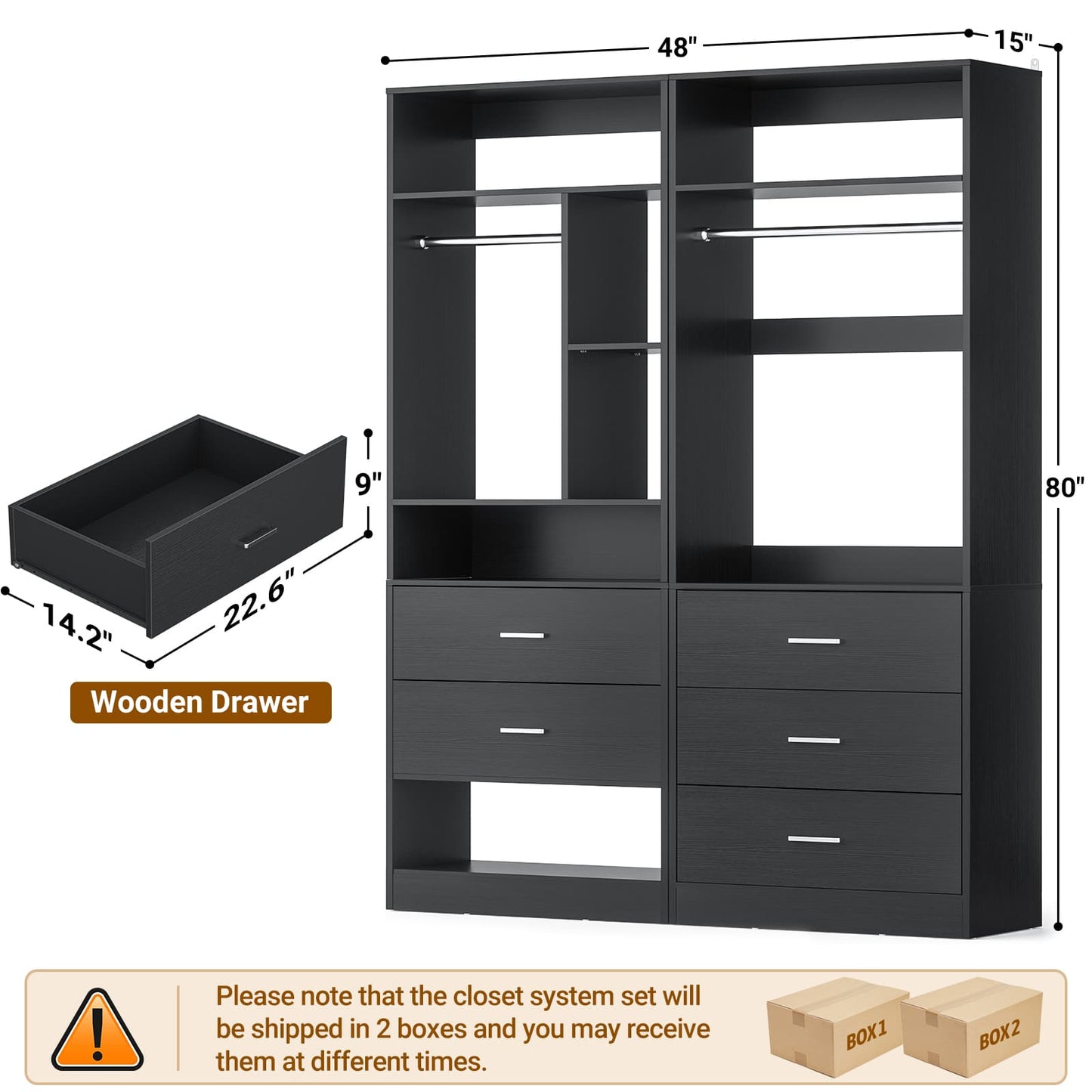 63.2" L X 39.2" W X 80" H Corner Closet System,Freestanding Closet Organizer System With 2 Drawers & 12 Shelves