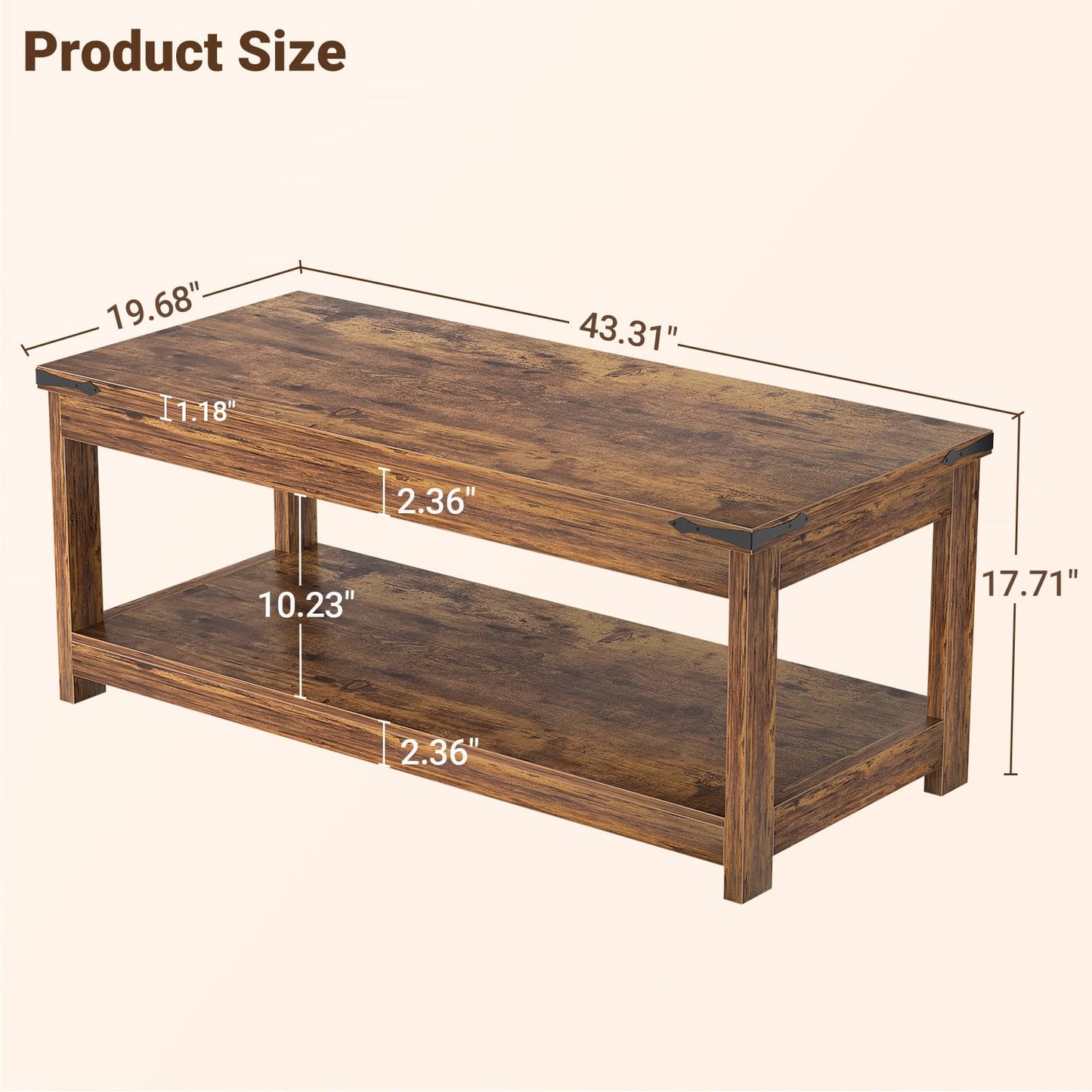 43.3” Rectangular Coffee Table with Storage Shelf
