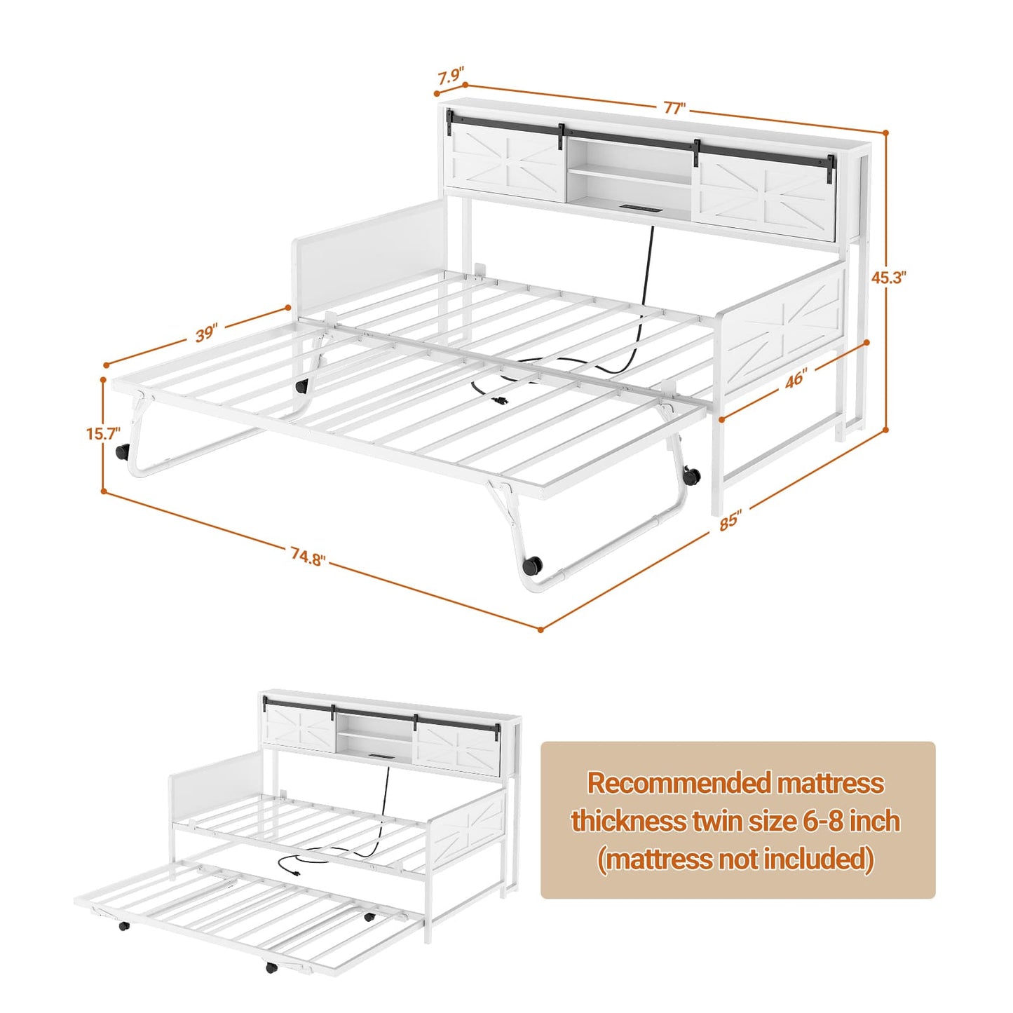Farmhouse Twin Daybed with Pop-Up Trundle