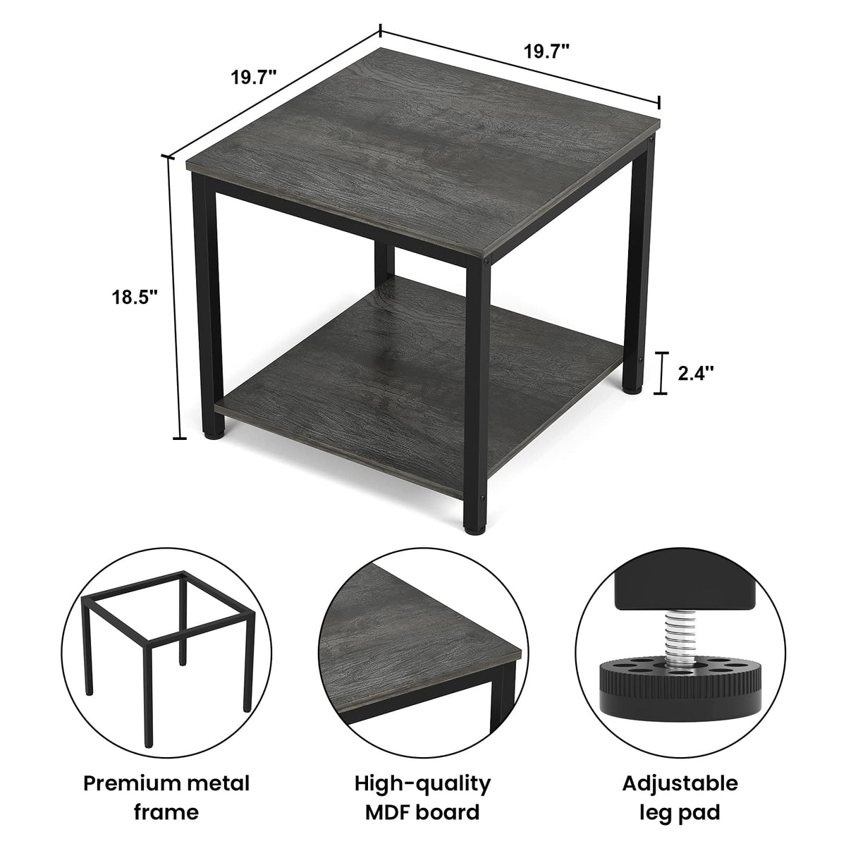 End Table, 20 Inch Square Side Table
