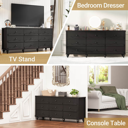 9 Drawer Dresser, 63" Wide Modern Chest of Drawers