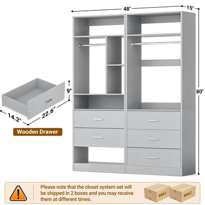 63.2" L X 39.2" W X 80" H Corner Closet System,Freestanding Closet Organizer System With 2 Drawers & 12 Shelves