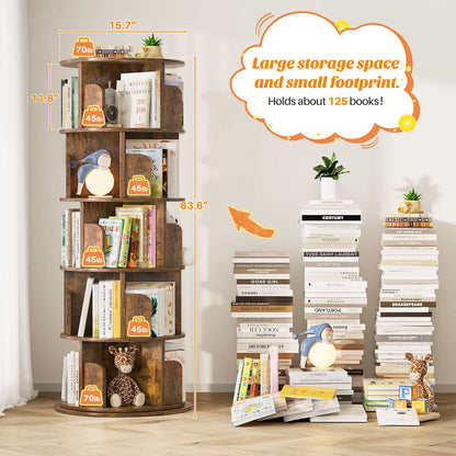 Rotating Bookshelf, 360 Display Wood Spinning Bookshelf Tower