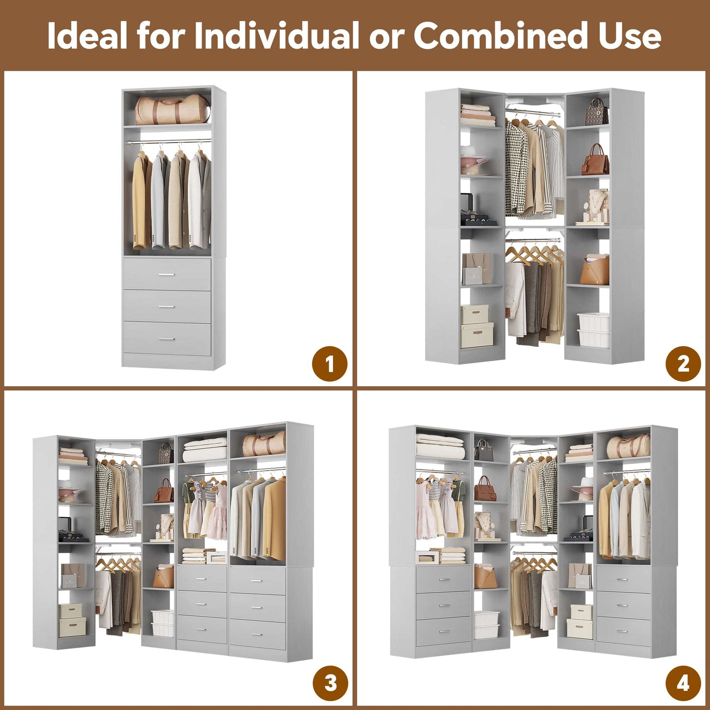 87.2" Freestanding Closet Organizer System - Modular L-Shaped Design,Reversible, 6 Drawers & 4 Hanging Rods, 2000+ LBS Capacity,3 Sets