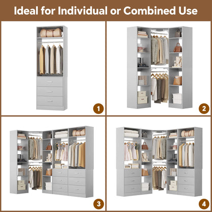 87.2" Freestanding Closet Organizer System - Modular L-Shaped Design,Reversible, 6 Drawers & 4 Hanging Rods, 2000+ LBS Capacity,3 Sets